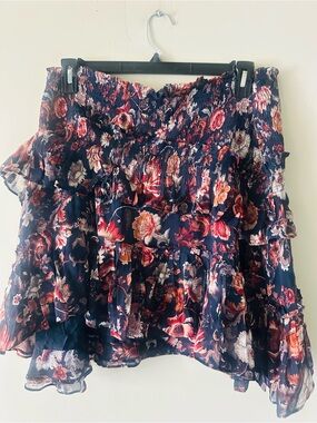 Anthropologie Navy Floral Ruffled Tiered Mini Skirt